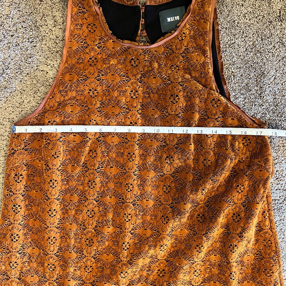 Anthropologie Maeve Faux Suede Cutout Swing Mini Dress Tan Brown Size 8 - Picture 3 of 7